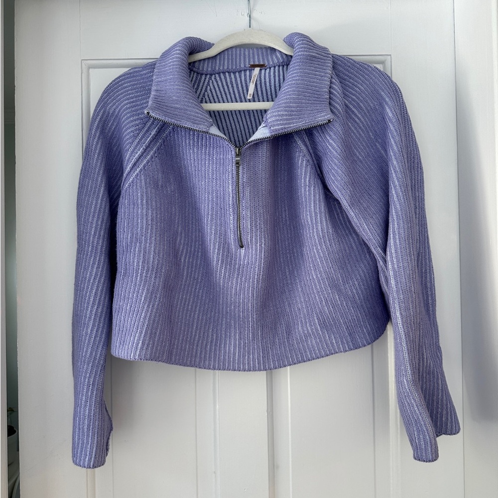 Free People Greta Lilac Lavender Ribbed Half Zip Sweater in Size Extra Small